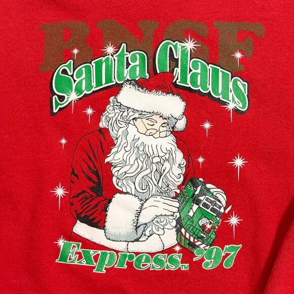 Vintage Christmas Santa Train Sweatshirt BNSF Railway - L - Picture 2 of 4